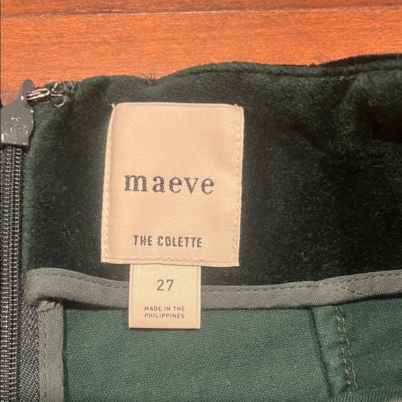 Maeve Anthropologie Colette Green Velvet Pants with Ruffle detail size 27 - Picture 2 of 3